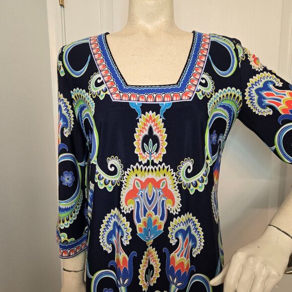 Laundry by Shelli Segal Three Quarter Sleeve Square Neck Printed Dress Size 4 - Picture 5 of 13